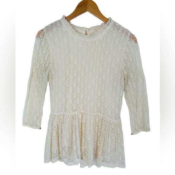 A'reve Sheer Romantic Crochet Lace Overlay Cotton Blouse - Picture 1 of 10